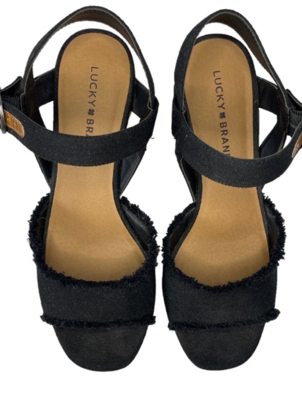 Lucky Brand Black Canvas Espadrille Wedge Sandals